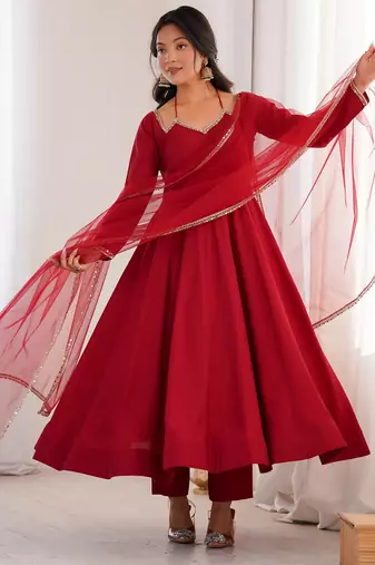 red georgette anarkali gown plus size