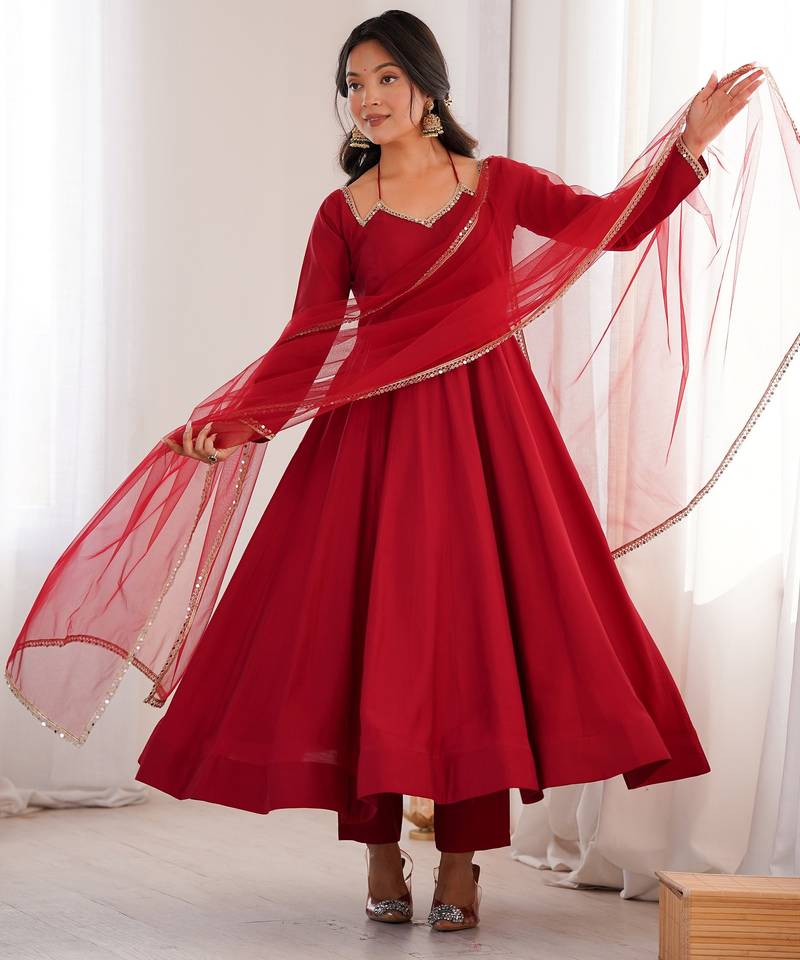 red georgette anarkali gown plus size