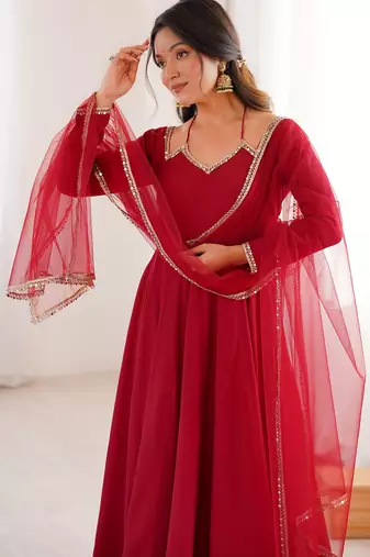red georgette anarkali gown plus size