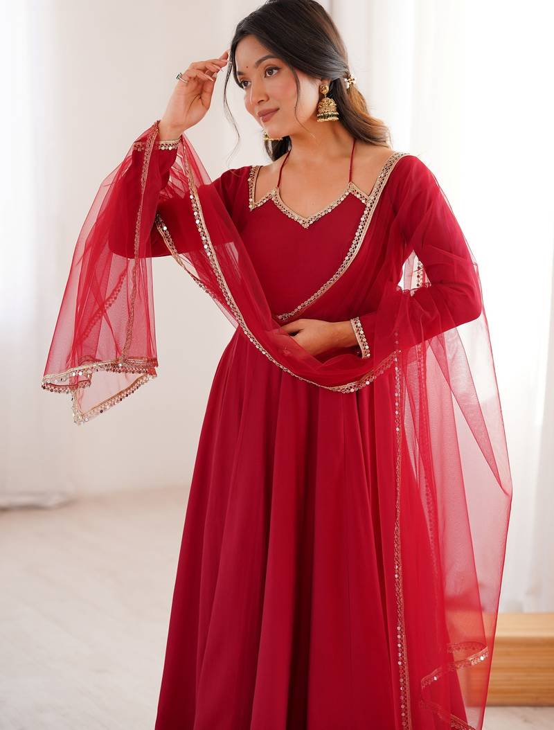 red georgette anarkali gown plus size