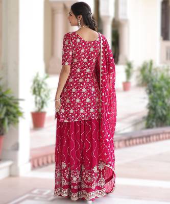 pink readymade top sharara dupatta set faux georgette with sequins embroidery 2