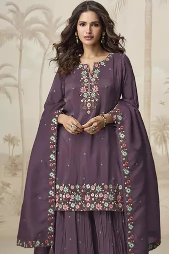 Burgundy roman simar embroidered palazzo suit 