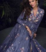Violet chinon silk embroidered work  gown  