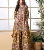 Yellow color crepe sharara suit  