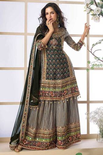 Black color crepe sharara suit  