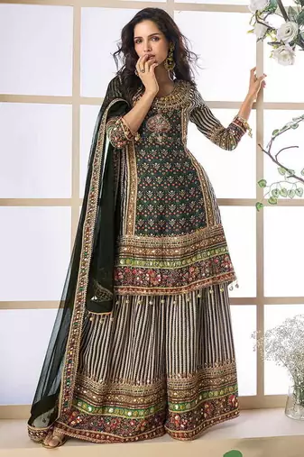 Black color crepe sharara suit  
