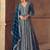 Teal blue chinon silk embroidered work gown  