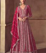 Rani pink chinon silk embroidered work gown  