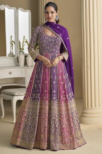Purple georgette zarkan work gown 