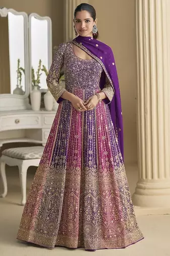 Purple georgette zarkan work gown 