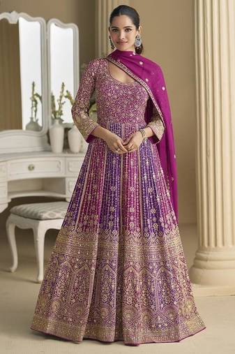 Rani pink georgette zarkan work gown 