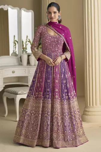 Rani pink georgette zarkan work gown 
