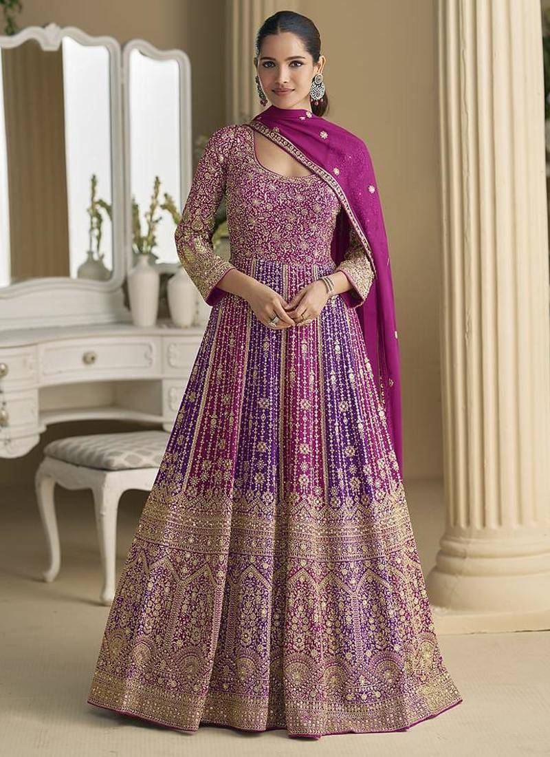 Rani pink georgette zarkan work gown 