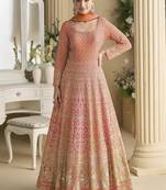 Orange georgette zarkan work gown 