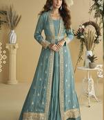 Grey embroidered chinon silk gown 