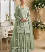 Light green color net embroidered palazzo suit 