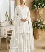 White color net embroidered palazzo suit 
