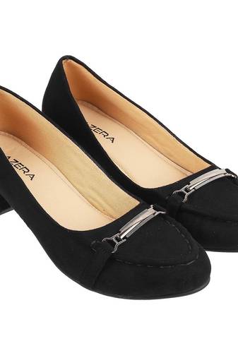 Women's block heel loafers with metal accent