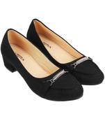 Women's block heel loafers with metal accent