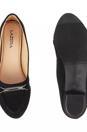 Women's block heel loafers with metal accent