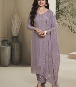 Lavender color silk embroidered salwar suit