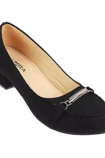 Women's block heel loafers with metal accent