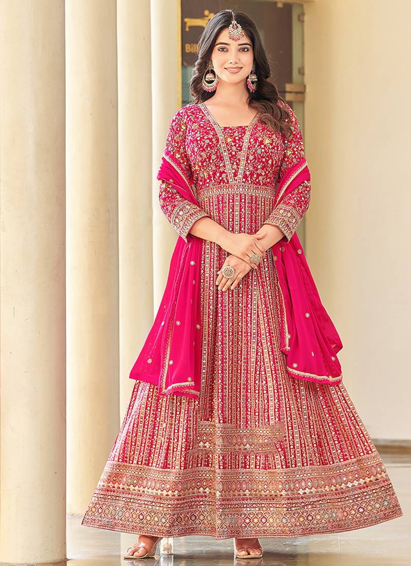 Dark pink color georgette anarkali gown 