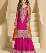 Dark pink color chinon palazzo suit 