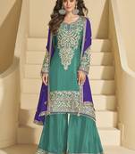 Turquoise color chinon palazzo suit 