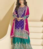 Navy blue color chinon palazzo suit 