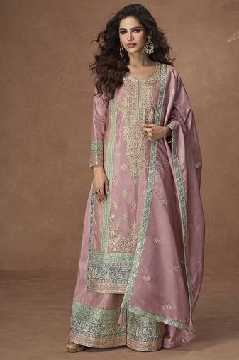 Light pink organza silk salwar suit 