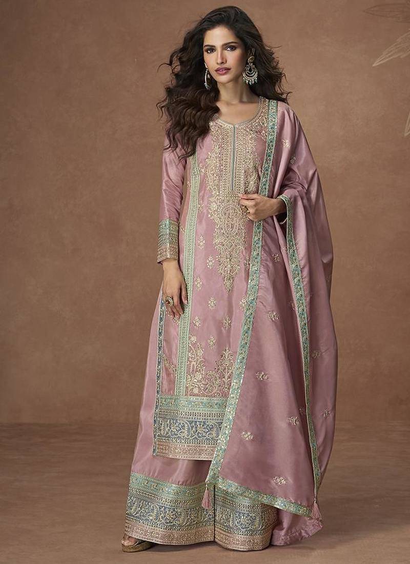 Light pink organza silk salwar suit 