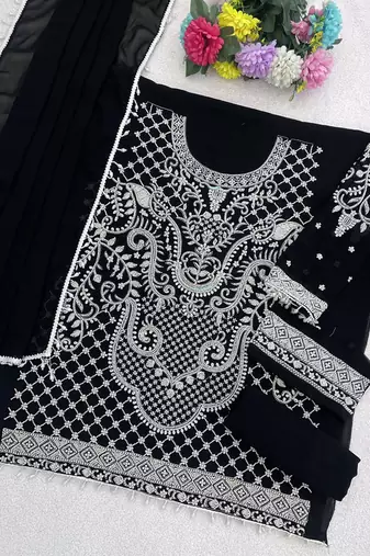 Black georgette embroidered suit