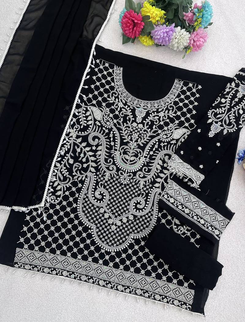 Black georgette embroidered suit