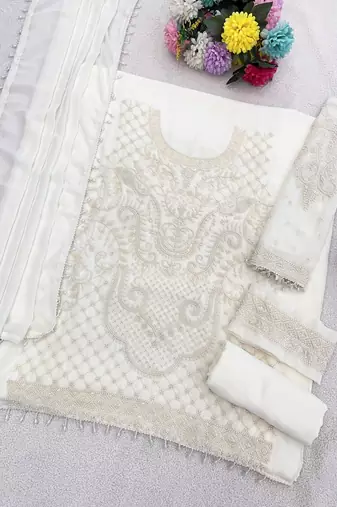 White georgette embroidered suit