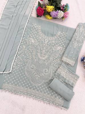Light blue georgette embroidered suit 3