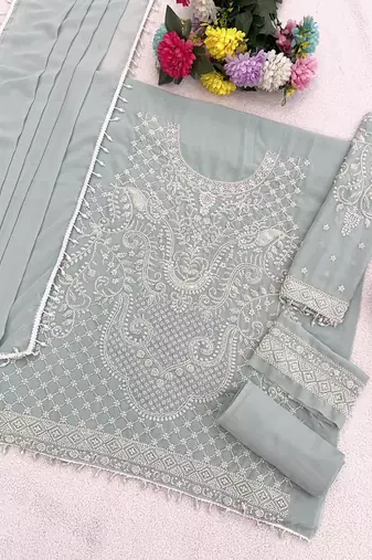 Light blue georgette embroidered suit