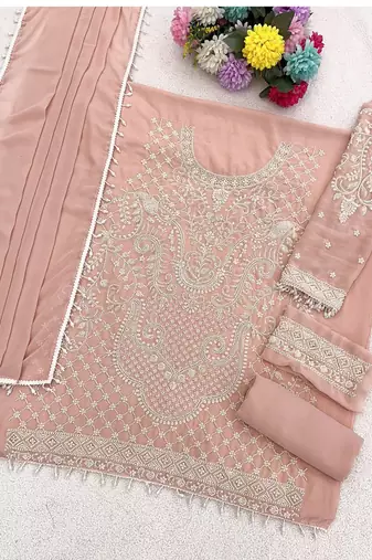 Light pink georgette embroidered suit