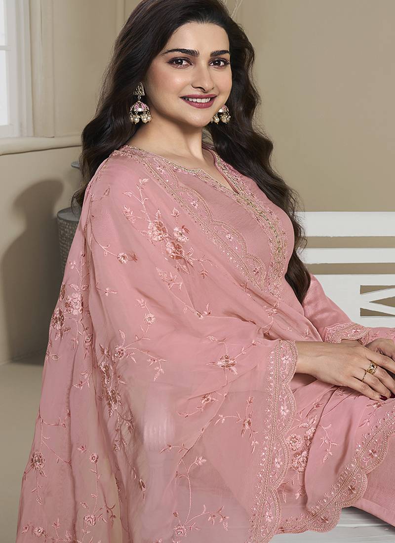 Light pink color silk embroidered salwar suit