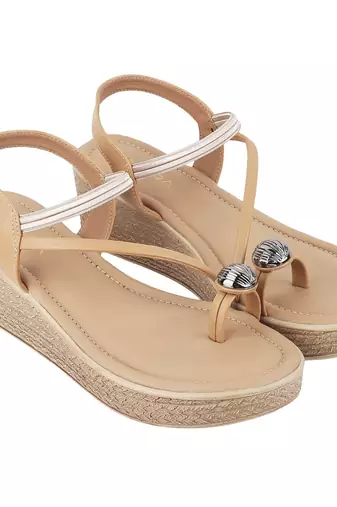 Elegant t-strap wedge sandals