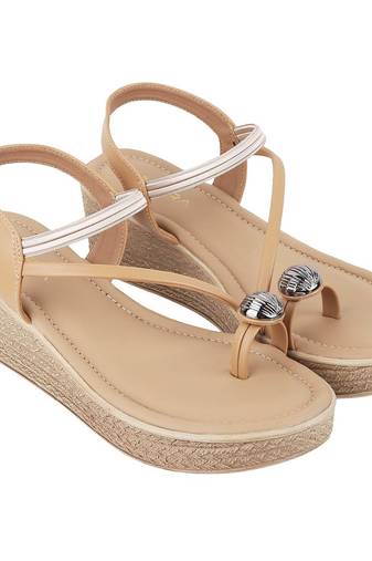 Elegant t-strap wedge sandals