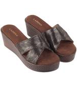 Women's metallic cross-strap wedge sandals