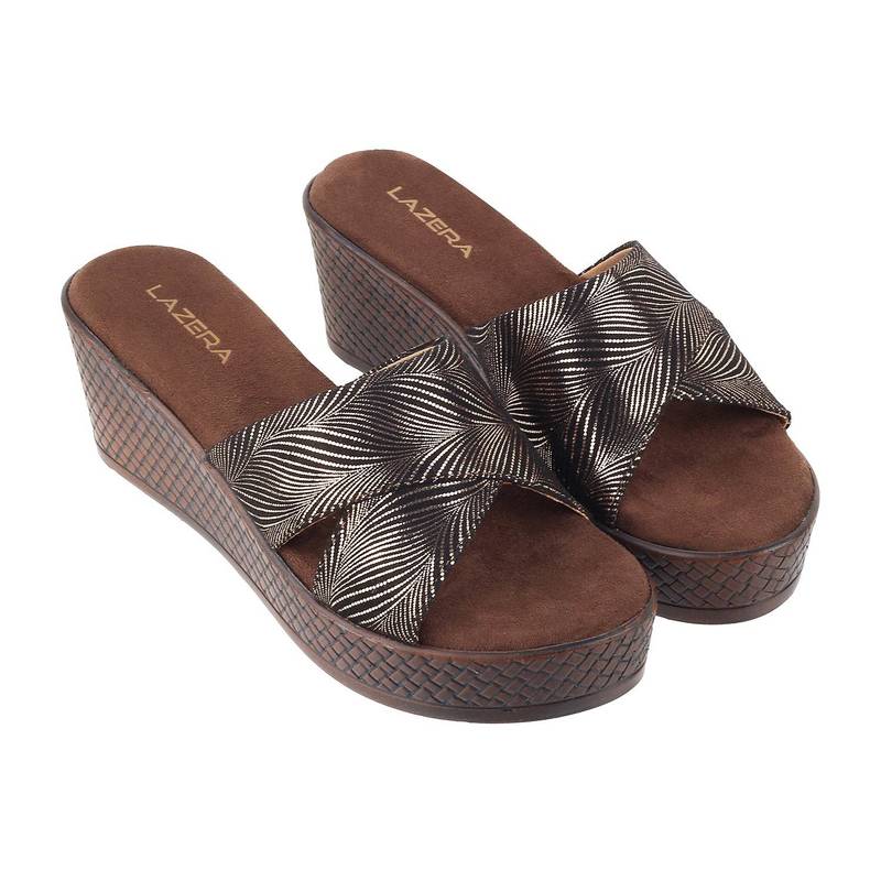 Women's metallic cross-strap wedge sandals