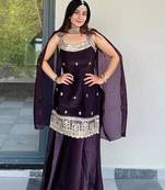 Women's shimmer silk sequins embroidered kurta palazzo with dupatta set