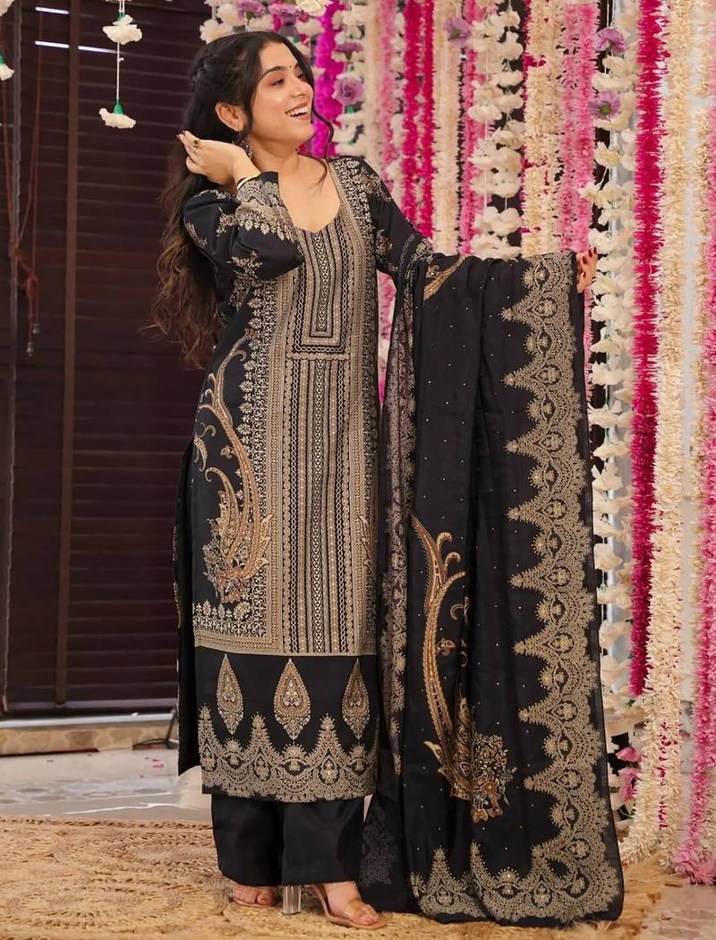 Women's cotton blend traditional motiff printed kurta palazzo with dupatta set