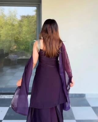 Women's shimmer silk sequins embroidered kurta palazzo with dupatta set 4