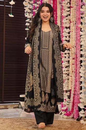 Women's cotton blend traditional motiff printed kurta palazzo with dupatta set