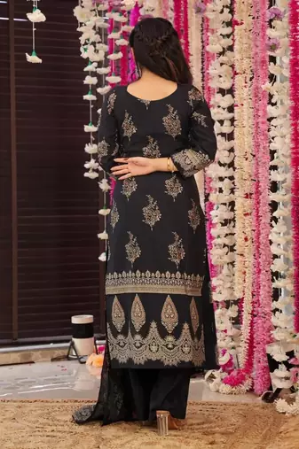 Women's cotton blend traditional motiff printed kurta palazzo with dupatta set