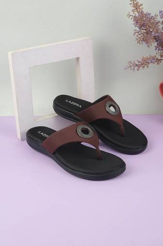 Lazera comfort toe-ring flats with embellished accent 1471p