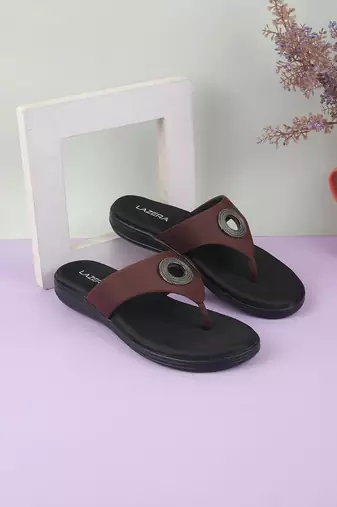 Lazera comfort toe-ring flats with embellished accent 1471p